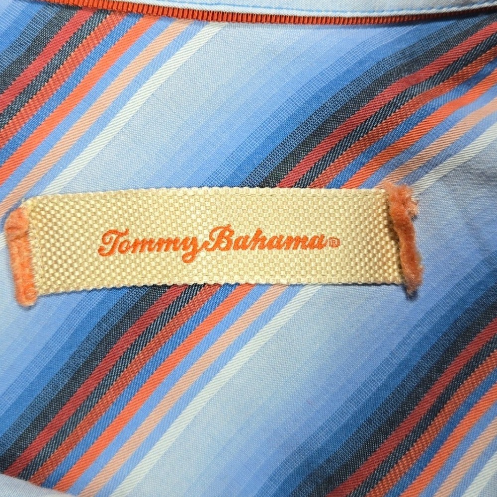 Tommy Bahama Button-Up Shirt Striped Cotton Silk Blue Orange Mens Size M - Picture 4 of 8